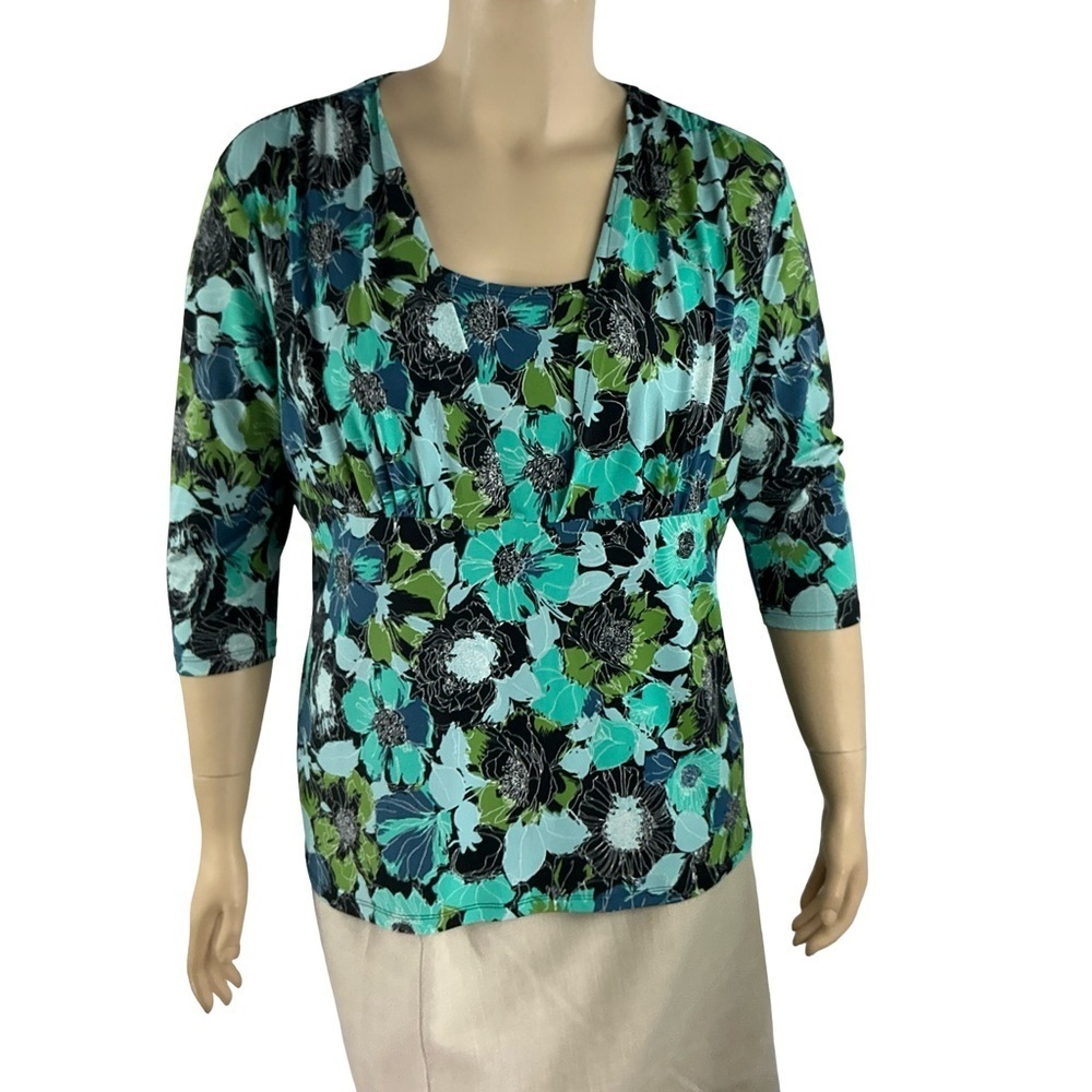 East 5th Floral Blouse Teal Green Plus Size 2X Work Top